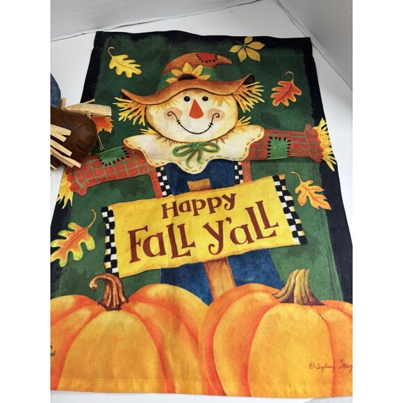 Adorable Scarecrow & Garden Flag Lot Fall Harvest Thanksgiving - Picture 3 of 12